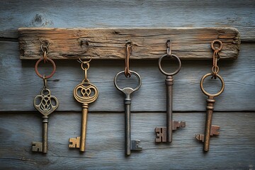 Vintage Keys on Rustic Wooden Wall Decor