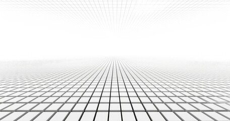 A minimalist grid pattern fading into a bright horizon, creating a sense of depth and space.