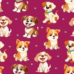 cute cartoon dog seamless pattern background illustration