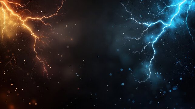 Clashing storms electric lightning strikes dramatic sky digital art moody atmosphere wide angle nature fury