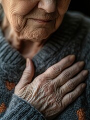 Fototapeta premium Wisdom of Age - Elderly Hands on Chest