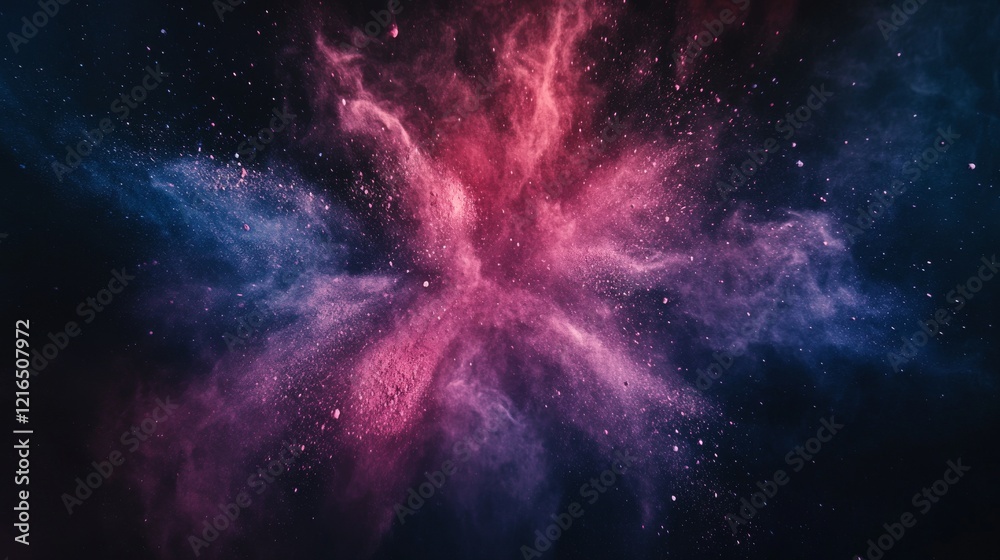 Wall mural abstract colored dust explosion on black background, vibrant powder splatter creating dynamic and co