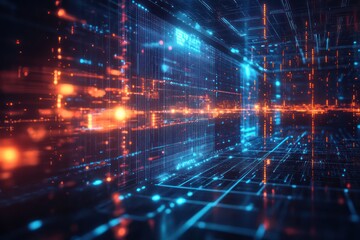 Futuristic data node with dynamic lines, representing digital network and connectivity.