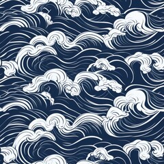 Fototapeta premium Dynamic ocean waves pattern with swirling white lines against dark blue background