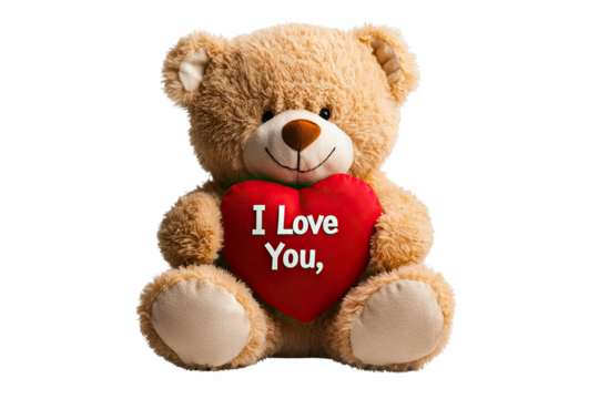 Cute teddy bear holding a red heart with 'I Love You' text, perfect for expressing affection and warmth.,valentine day,love,cut out