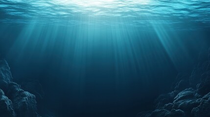 Sunbeams Illuminate Deep Ocean Depths Rocks