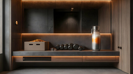 Modern Home Gym Interior Design with Concrete and Wood Accents