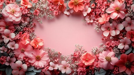 Cheerful invitation card for Mothers Day 2025 showcasing floral wreaths soft pink tones and heartwarming quotes with a blank space in the bottom left corner for writing names and dates