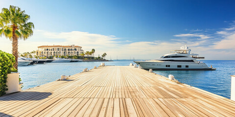Fototapeta premium Luxury yachts docked at a serene waterfront resort