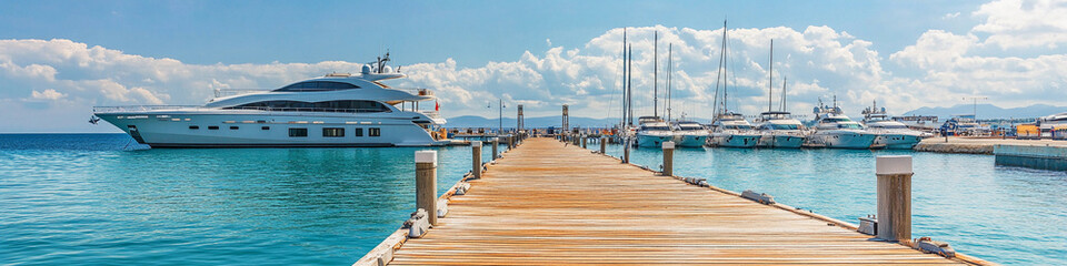 Obraz premium Luxury yachts docked at a serene marina during the day