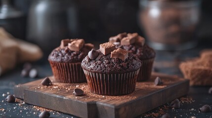 The muffins are covered in chocolate