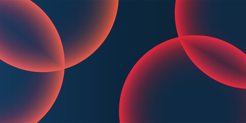 Dark Blue Background, Header or Banner Design with Large Red and Purple Overlaying Globes, Bubbles Pattern - Multi Purpose Creative Wide Scale Template for Web with Copyspace in Editable Vector Format