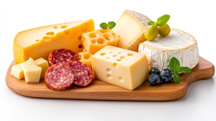 Cheese Platter with Fruits and Knife on Marble Cutting Board. Generative AI