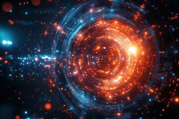 Galaxy made up of technological elements, creating a techno galaxy with glowing and intricate patterns