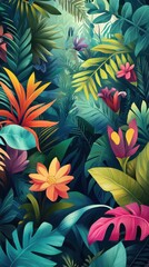 Lush Tropical Foliage Abundant Flowers Vibrant Colors