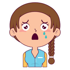girl braid hair scared face cartoon cute