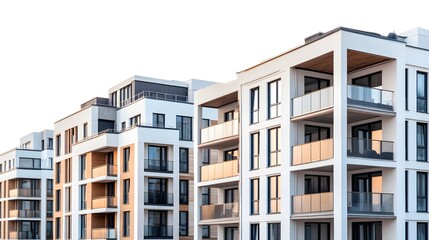 A modern apartment building with a sleek facade and large windows in an urban city setting
