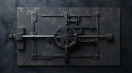Fototapeta premium Old locomotive with a vintage safe and gold behind an antique metal door