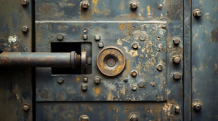 Fototapeta premium Old rusty metal door with vintage lock and worn wooden frame