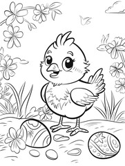 Fototapeta premium Coloring book for kids. Easter chick and Easter eggs