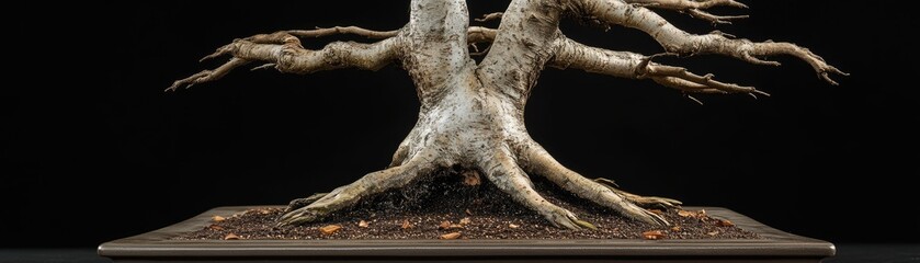 Fototapeta premium Ancient Bonsai Tree, Close-up, Studio, Black Background, Gardening