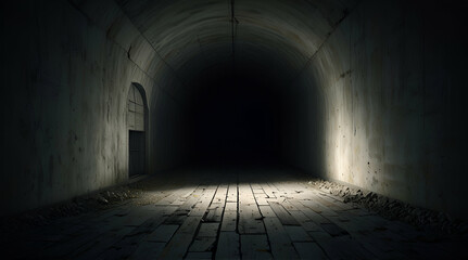 Fototapeta premium Copyspace design of hope amid the gloom concept, a bright exit door in dark room, the light at the end of the tunnel,generative,ai 