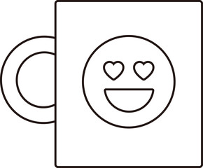 Obraz premium Smiley Face Emoji with Hearts Mug outline. Valentine's Day Coffee Cup linear. Transparent background.