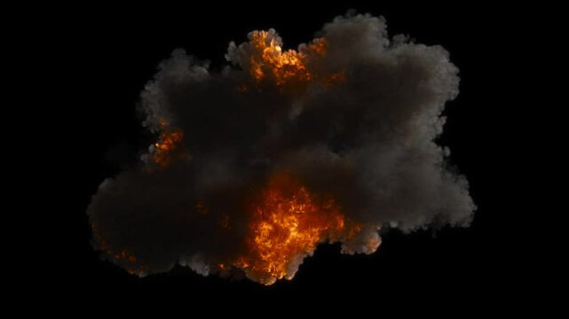 Intense fuel explosion power bomb effect on black backgrounds rendering