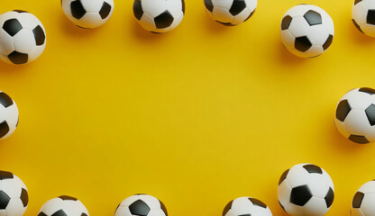 Soccer Balls Frame on Yellow Background