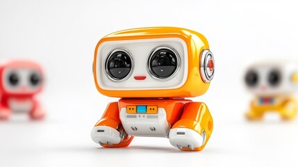 Fototapeta premium Friendly Toy Robot Character on White Background. Generative AI