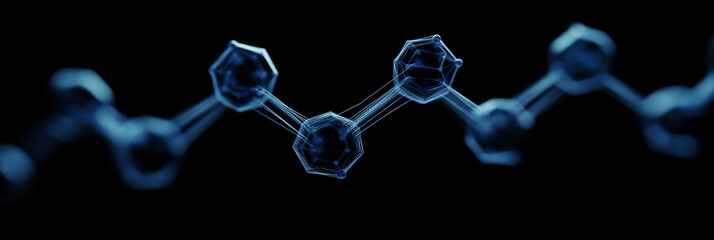 
Abstract background with hexagons and connecting dots in blue color on a dark black backdrop