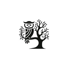 Owl silhouette vector line art logo