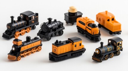 Fototapeta premium Set of toy trains isolated on white background. Generative AI