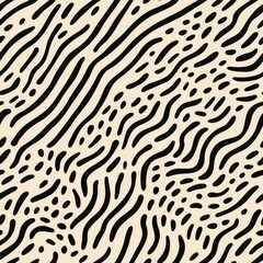 Abstract black and beige pattern featuring wavy lines and organic shapes suitable for backgrounds and textiles