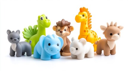 Naklejka premium Bright and fun animal toy figures isolated on white background playful learning. Generative AI