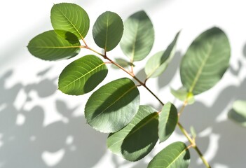 Sunlight Dappled Greenery: A Serene Branch of Lush Green Leaves