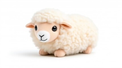 Cute plush sheep toy isolated on white background. Generative AI