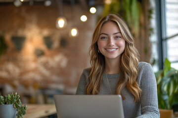 Woman sitting at table with laptop, typing intently, surrounded by books, papers, and a cup of coffee. Sunlight streams through window onto her focused face.