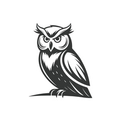 Owl silhouette vector line art logo