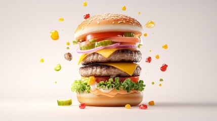 Juicy Burger with Fresh Ingredients. Generative AI