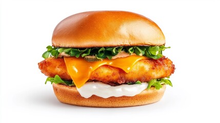 Fish Sandwich Isolated on White Background. Generative AI