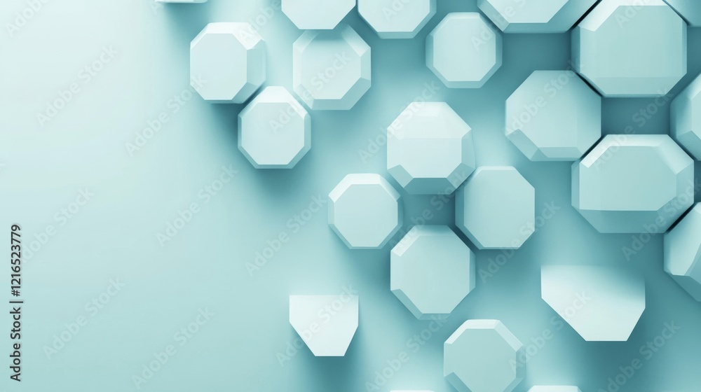 Poster abstract light blue hexagon background featuring modern geometric shapes and soft gradient design, i