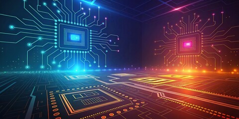 Fototapeta premium Futuristic Circuit Board, Digital Tech Background - AI & Machine Le.