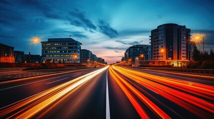 Obraz premium Dynamic Night Traffic Scene Urban City Photography Evening Wide Angle Motion