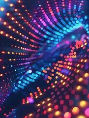 Illustration of A cool music festival poster with eye-catching dot fonts and neon lights, capturing the essence of the event. Ai Generate.
