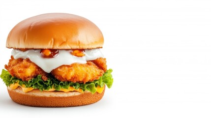 Fried Fish Sandwich with Lettuce and Sauce. Generative AI