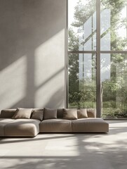 Fototapeta premium Modern Living Room with Large Windows