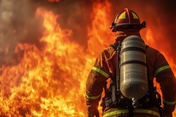 Firefighter Battling Blaze Urban Area Action Photography Intense Environment Heroism