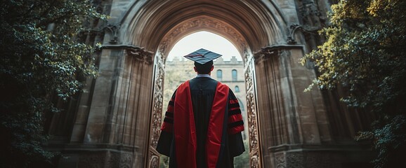 Naklejka premium Graduate Standing at Historic Archway