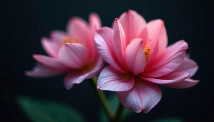 Fototapeta premium Delicate petals unfurl on a velvety dark background, inflorescence, flowers